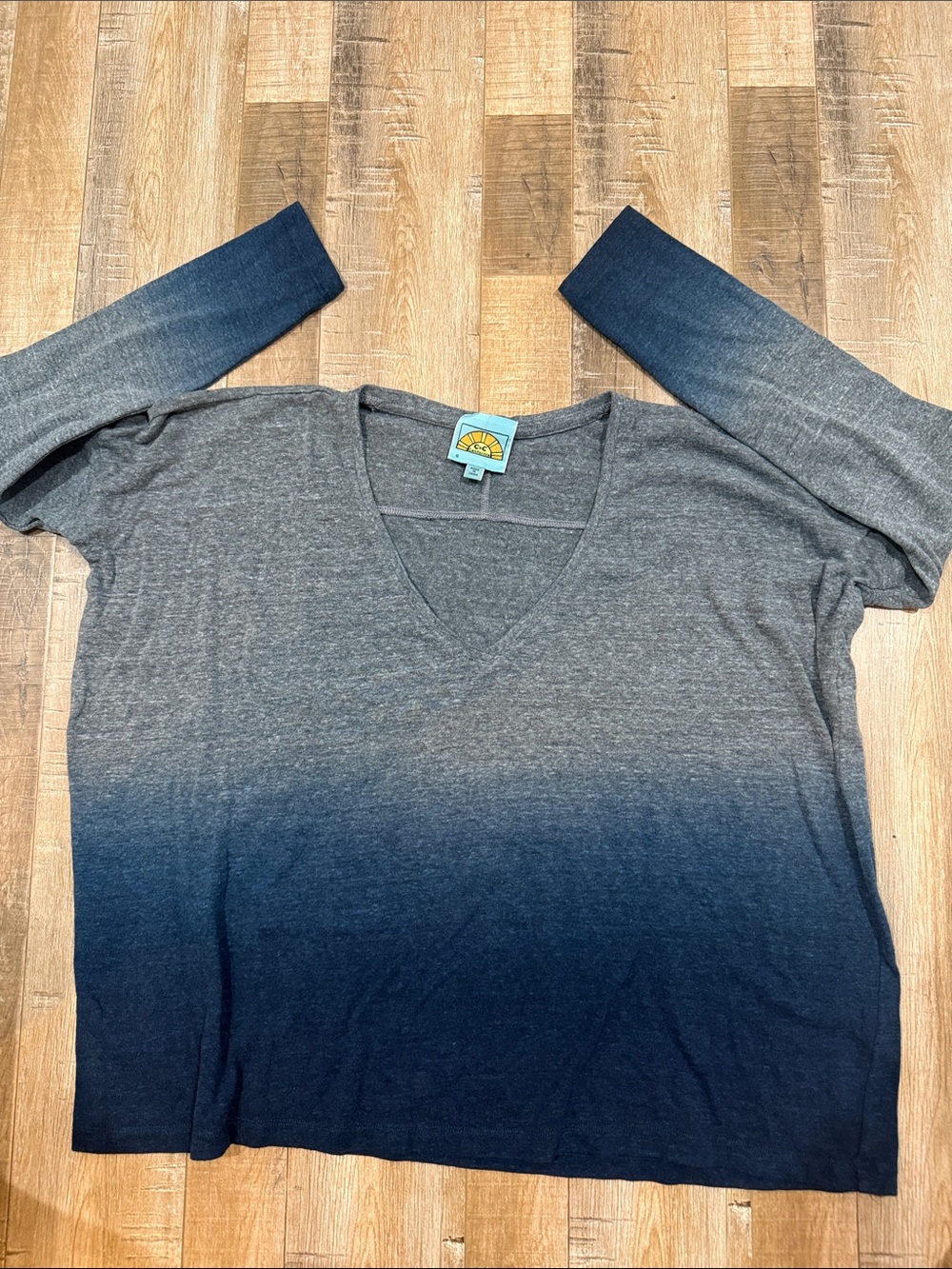 C&C California Gray Crewneck tshirt with grey with blue ombré bottom